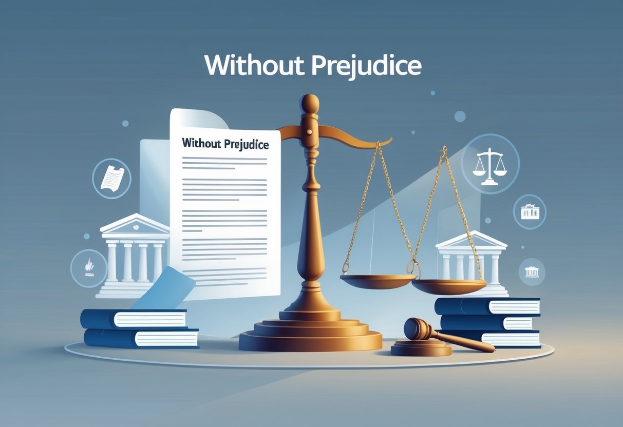 A balanced scale of justice with a legal document and law-related symbols representing confidential legal communication.